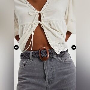 FREE PEOPLE Crochet Waist Belt With Wood Detailing - Charcoal M/L $48